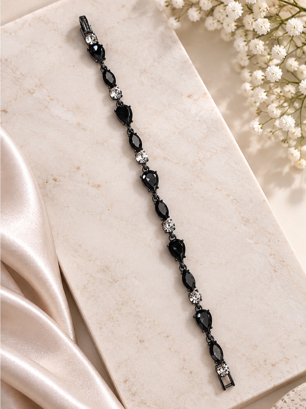 Givenchy Gunmetal Crystal Link Bracelet Black Gray Faceted Stones - Picture 3 of 5